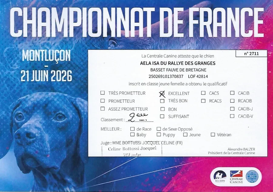 Bewertungsblatt aus Montluçon — Aëla, Startnummer 2711, Formwert Excellent