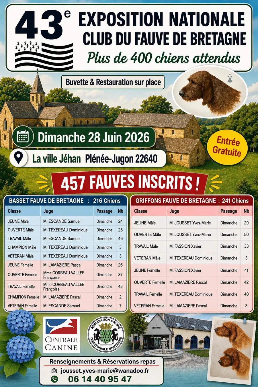 Flyer der 43. Nationalen Zuchtschau des Club du Fauve de Bretagne in Plénée-Jugon